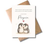 WBdesignz Tarjeta romántica de amor con diseño de animales con sobre, pingüinos bleinen ihr Leben lang zusammen - Du bist mein Penguin - Süße Liebe Karte für Freundin Paare Partner - Valentinstag