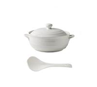 WBDWWTD Sopera De Cerámica Blanca De Doble Mango Cazuela De Plato Blanco Redonda De Cerámica/Olla De Barro/Olla De Barro/Utensilios De Cocina De Cerámica con Tapa Resistente Al Calor,1200ml