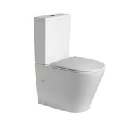 Wc Inodoro Completo Redondo Blanco Mate | Inodoro Tanque Bajo con Cisterna y Asiento Extrafino de color Blanco Mate | Wc de Diseño Moderno Adosado a Pared con Salida Dual y Sistema Rimless