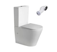 Wc Inodoro Completo Redondo Blanco Mate | Inodoro Tanque Bajo con Cisterna y Asiento Extrafino de color Blanco Mate | Wc de Diseño Moderno Adosado a Pared con Salida Dual y Sistema Rimless