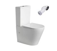 Wc Inodoro Completo Redondo | Inodoro Tanque Bajo con Cisterna y Asiento Extrafino | Adosado a Pared Fondo Reducido con Salida Dual y Sistema Rimless (Wc Blanco)