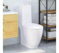 WC Inodoro de cerámica Cuarto de baño Redondo Salida vertical Blanco | -Mecanismo de cierre, sistema de descarga de 2 cantidades 3 o 6 litros, salida vertical, conexión al suelo, cerámica
