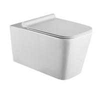 Wc Inodoro Suspendido Empotrado Rimless | Vater Colgante de Cerámica Blanca con Montaje a Pared | Inodoro con Fondo Reducido y Asiento Extrafino con Caida Amortiguada (Wc Suspendido Cuadrado)