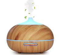 WD&CD Humidificador Aromaterapia Ultrasónico [300ML]， 7-Color LED, 3 Ajuste de Tiempo，Súper Mudo Difusor de Aceites Esenciales de luz para Bebes, Hogar, Oficina,Dormitorio -Grano de Madera