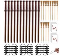 WDKXCN 48 Piezas Lapiz Varita Magica y Lapices Escoba Bruja Juego con Gafas de Mago Sin Lentes, Tatuajes de Rayos, Lapices Varita Magica para Decoración de Halloween, Cosplay y Temática Mágica