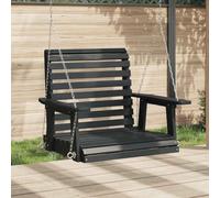 WDSAYREH Mecedora de madera maciza de abeto con 2 cadenas de metal, silla colgante negra para exterior, para jardín, terraza, porche, respaldo ergonómico, altura de suspensión ajustable,