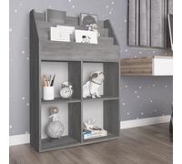 WDSAYREH Revistero de madera aglomerada, gris hormigón, 71 x 30 x 114 cm, estantería infantil con 3 compartimentos con cuatro compartimentos inferiores abiertos para cajas plegables, estable y fácil