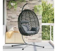 WDSAYREH Silla colgante con forma de huevo, color antracita y negro, con soporte, plegable, de polirratán, incluye cojín y reposacabezas, 104 x 100 x 191 cm