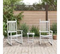 WDSAYREH Sillas mecedoras 2 piezas con mesa plegable blanco madera maciza | Diseño ergonómico, respaldo alto, reposabrazos anchos, pintura resistente al agua, uso interior y exterior