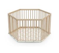 WEBABY ALVEO - Parque para bebé hexagonal de madera con fondo textil, 125 x 106 x 65 cm