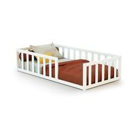 WEBABY - Cama infantil en el suelo madera - Blanco - 70 x 140-144 x 75 x 35 cm