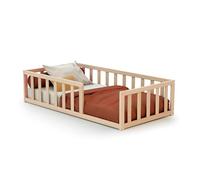 WEBABY - Cama infantil en el suelo madera - Haya Cruda - 70 x 140-144 x 75 x 35 cm