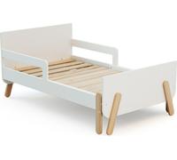 WEBABY - Cama infantil extensible de madera 80x140-165-190 PIRATE - Blanco, Cama convertible en 3 longitudes, Somier de láminas, barreras anticaída, compacta