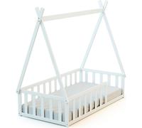 WEBABY - Cama tipi infantil en el suelo madera - Blanco - 70 x 140 - 149 x 77 x 136 cm