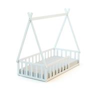 WEBABY - Cama tipi infantil en el suelo madera - Blanco - 70 x 140-149 x 77 x 136 cm