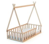 WEBABY - Cama tipi infantil en el suelo madera - Haya Cruda - 70 x 140 - 149 x 77 x 136 cm