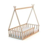 WEBABY - Cama tipi infantil en el suelo madera - Haya Cruda - 70 x 140-149 x 77 x 136 cm