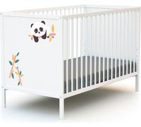 WEBABY - Cuna bebe Panda madera ALBA - Blanco - 60 x 120 - 124 x 64,5 x 82 cm