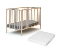 WEBABY - Cuna bebé plegable con colchón madera FLEX - Haya Cruda - 60 x 120-124 x 64.50 x 82 cm