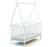 WEBABY - Cuna bebé tipi madera - Blanco - 70 x 140 - 149 x 77 x 187 cm