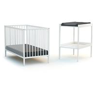 WEBABY - Cuna bebé y meuble cambiador madera - Blanco - 60 x 120