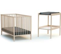 WEBABY - Cuna bebé y meuble cambiador madera MILO - Haya Cruda - 60 x 120