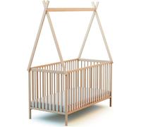 WEBABY - Cuna tipi madera de 70 x 140 cm Haya cruda 144 x 71,5 x 80 cm| somier de láminas regulable en 3 alturas