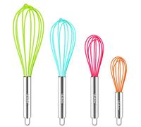 Webake Juego de 4 batidores de silicona de 6, 8, 10, 12 pulgadas, mini batidor de silicona para sartenes antiadherentes, batidor de huevos para mezclar, batir, batir y remover