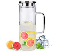Webao Jarra de Cristal, 1200ml Jarras Para Agua con Tapa, Borosilicato Botella de Vidrio para Té, Café, Jugo, Vino