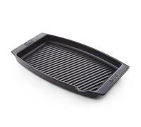 Weber Bandeja de cerámica, 47 x 28 cm, fondo estriado, con tapón de desagüe, superficie antiadherente, extremadamente resistente al calor, ideal para pescado, apta para lavavajillas - Negro (17886)