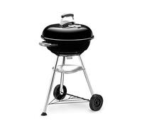 Weber Compact Kettle Barbacoa de carbón, superficie de la parrilla de Ø 47 cm, barbacoa con tapa y cuba esmaltadas en porcelana, soporte de tres patas y ruedas, rejilla cromada - Negro (1221004)