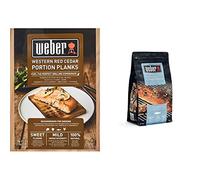 Weber Tablas para ahumar (Madera de Cedro, 4 Uds) & 17665 - Virutas Seafood 700 g, Negro, 30.5 x 27.2 x 17.2 cm, 17665