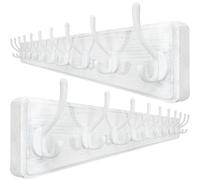WEBI Percheros Pared Madera,10 Ganchos,98cm Largo Colgador Pared,Percha Pared,Colgadores Pared,5 Ganchos Para Abrigos,Chaqueta,Blanco,Paquete de 2