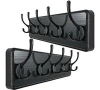 WEBI Percheros Pared Madera,44cm Colgador Pared,Percha Pared,Colgadores Pared,5 Ganchos Para Abrigos,Chaqueta,Negro,Paquete de 2