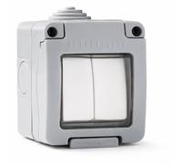 WEBMATEL Doble Conmutador Estanco de Superficie IP55 10A 250V con Tapa para Protección Infantil