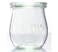 Weck 12 tarros de cristal con forma de tulipán, RR60, 220 ml, en caja de cartón original, con accesorios a elegir (con tapa de cristal, anillos y pinzas)
