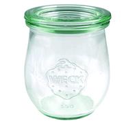 WECK 762 58307 - Tarros con forma de tulipán (12 unidades, incluye pinzas + gomas, tapa de 60 mm de diámetro, tarros de conservas, tarros de postre, tarros de mermelada)
