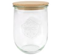 WECK 79198 - Tarro con forma de tulipán #745 (6 unidades, capacidad 1000 ml, tapa de madera + junta de silicona, tarro de almacenamiento para pasta, especias, cereales)