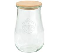 Weck 79207 79207 - Tarros de cristal con forma de tulipán (4 unidades, 2500 ml, tapa de madera + junta de silicona, cristal de almacenamiento para pasta, especias, cereales)