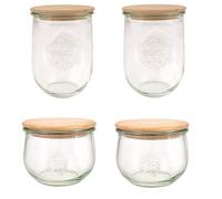 Weck 79212 - Juego de tarros de cristal (4 tarros de 1000 ml, 2 x 500 ml, con tapa de madera, para conservar alimentos)