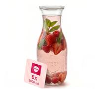Weck Botellas de cristal de 1062 ml - Juego de 6 botellas de cristal con tapas de cristal para rellenar, como botella de agua de 1 litro, jarra de cristal con tapa o para cocinar y regalar