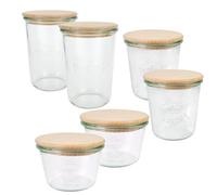 Weck Juego de tarros (6 tarros de conserva, 2 x 250 ml, 2 x 500 ml, 2 x 750 ml con tapa de madera, para enlatar/almacenar alimentos) 79213