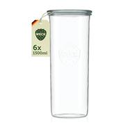 Weck Tarro cilíndrico de 1500 ml 6 unidades | Tarro con tapa | Para conservas de conservas, zumos, para el almacenamiento hermético de ingredientes secos