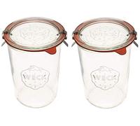 Weck Tarros de conservas 743 - Tarros de molde hechos de vidrio transparente - ecológicos - Almacenamiento para alimentos, yogur con sello hermético y tapa - Juego de tarros de 3/4 litros de alto -