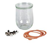 Weck Tulip Glass Jars Set of 4 (1L) - Durable airtight glass jars with lids, ideal for kitchen storage of spices and preserves, enhancing organization in your kitchen. Perfect leakproof food container