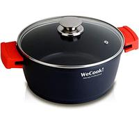 WECOOK! - Cacerola Alta Ecochef Inducción 28cm con Tapa de Cristal, Antiadherente QUANTANIUM Ecológico, sin PFOA, Aluminio Fundido 5mm, Asas Silicona, Apta para Todo Tipo de Cocinas, Tamaño 28cm.