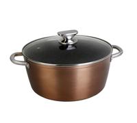 WECOOK! Professional Cazuela Alta Inducción con Tapa de Cristal 20 cm, Antiadherente Ecológico sin PFOA, Aluminio Forjado, Color Cobre, 2,8 mm Espesor, Asas de Acero Inoxidable, Vitrocerámica, Gas
