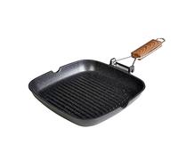WECOOK! Ecochef Grill Asador Inducción Rayas 20 X 20cm, Antiadherente QUANTANIUM Ecológico sin PFOA, Aluminio Fundido, 5mm Espesor, Mango Madera Plegable, Apta Todas las Cocinas Vitrocerámica, Gas
