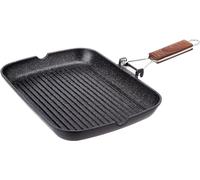 WECOOK! Ecochef Grill Asador Inducción Rayas 34 X 24cm, Antiadherente QUANTANIUM Ecológico sin PFOA, Aluminio Fundido, 5mm Espesor, Mango Madera Plegable, Apta Todas las Cocinas Vitrocerámica, Gas