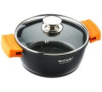 WECOOK! Ecochef Titanio Cazuela Alta Inducción Tapa de Cristal 20cm, 5 Capas Antiadherente QUANTANIUM Ecológico sin PFOA, Aluminio Fundido 5mm, 9cm Alto, Asas Silicona, Vitrocerámica, Gas, Horno